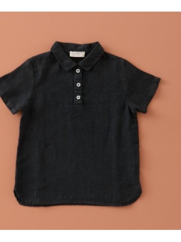 Camisa Lino Manga Corta Negra